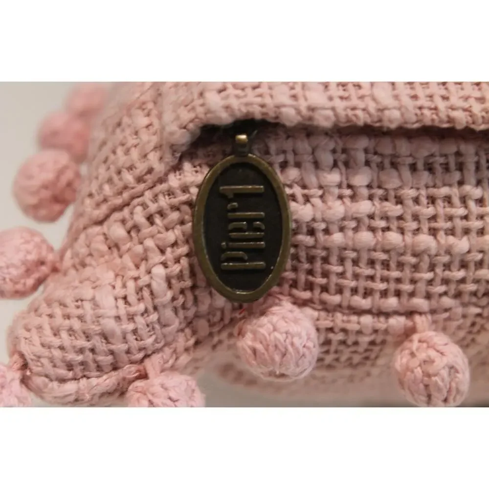 2 Pier 1 Basketweave Design Texture Throw Pillows Blush Pink Pom Pom Trim Zip Up